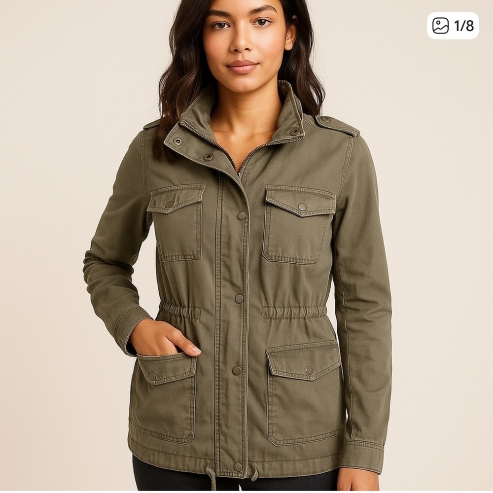American Rag Olive Cotton Blend Utility Jacket W/ Drawstring Size Small - Picture 1 of 5
